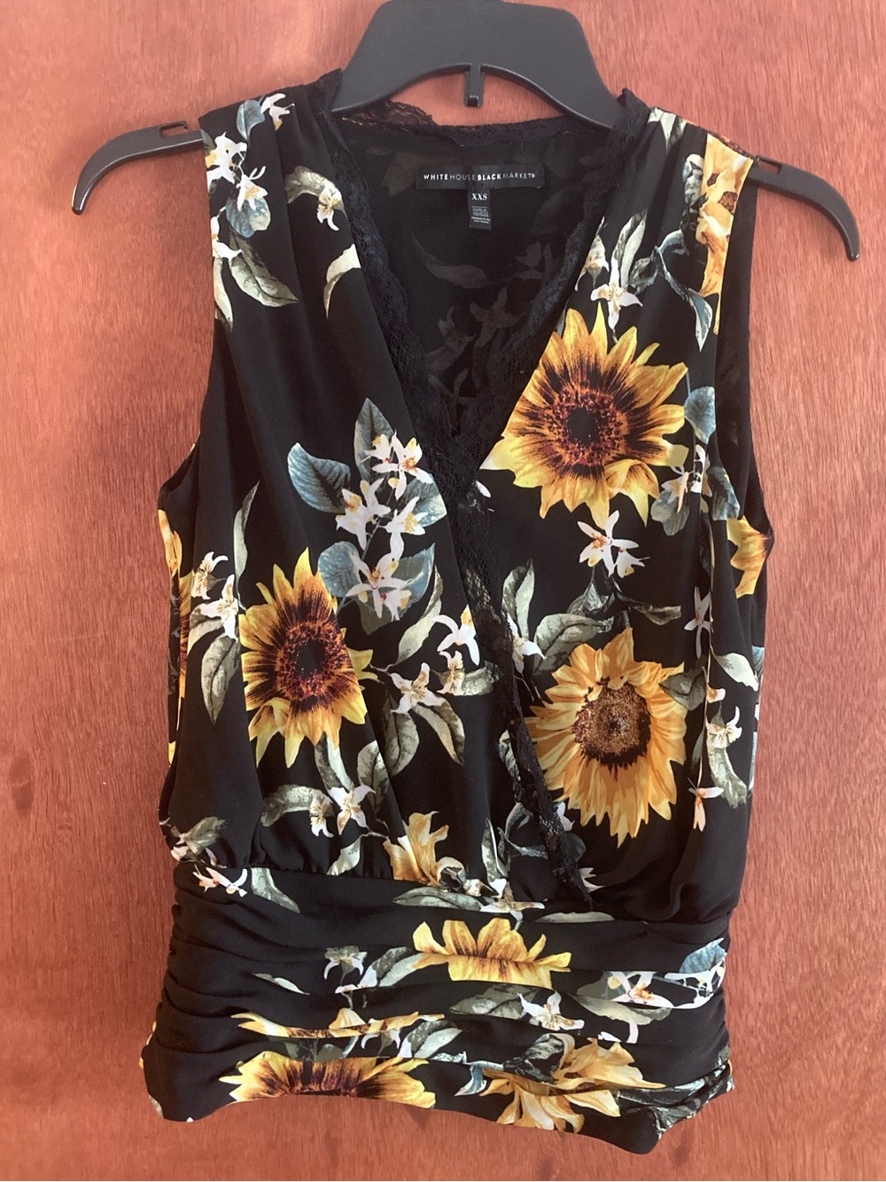 White House Black Market Black Sunflower Print Surplice Camisole